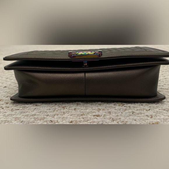 Iridescent Goatskin Quilted New Medium Boy Flap in Bronze - Picture 6 of 13